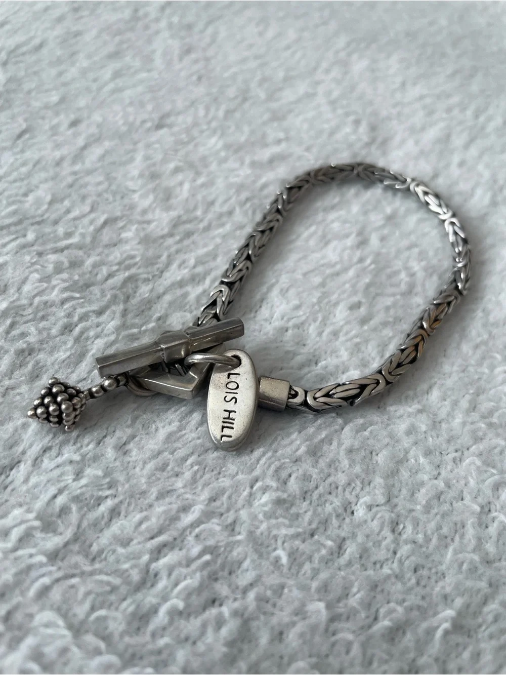 Vintage Lois Hill 925 Silver Toggle Charm Bracelet with Cluster & Signature Tag